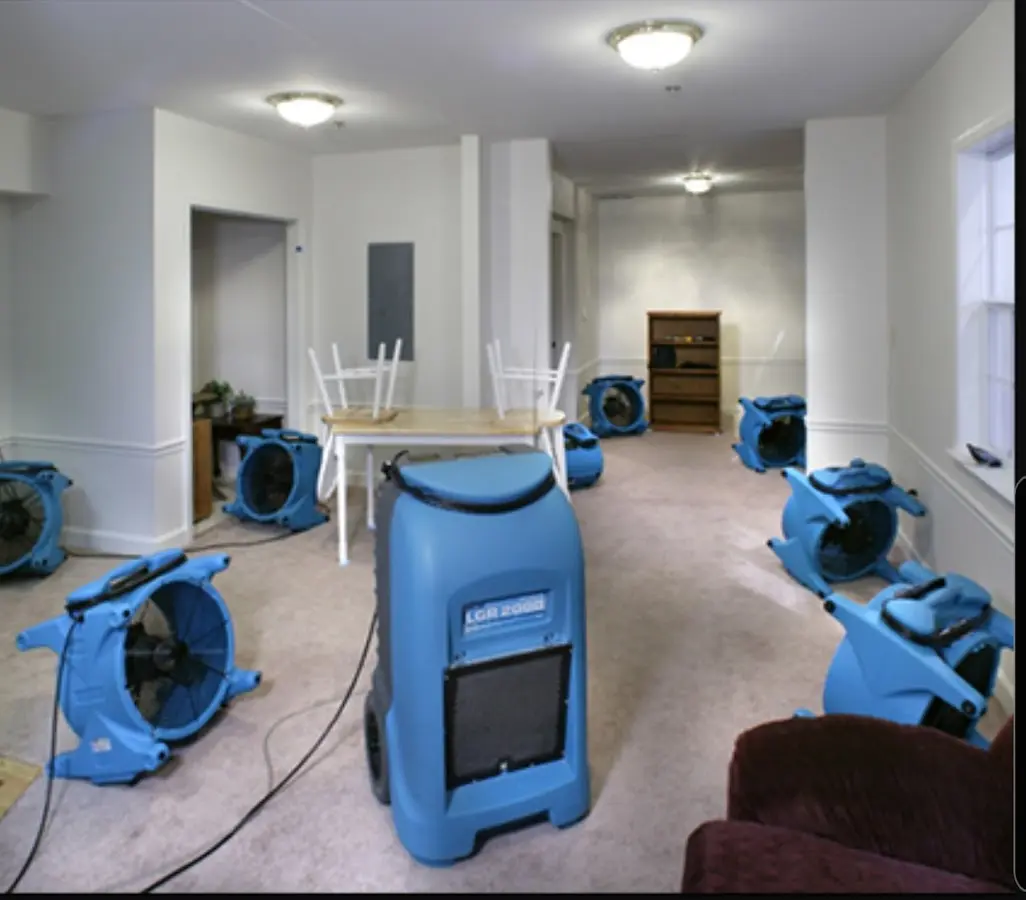 Air movers and dehumidifier setup for Water Damage Restoration in North Plainfield